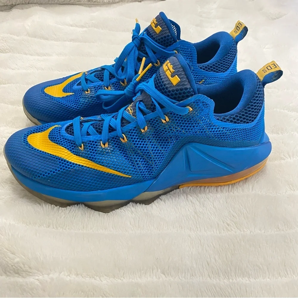 Nike LeBron 12 Low Vibrant Blue and Gold Sneakers Size 13